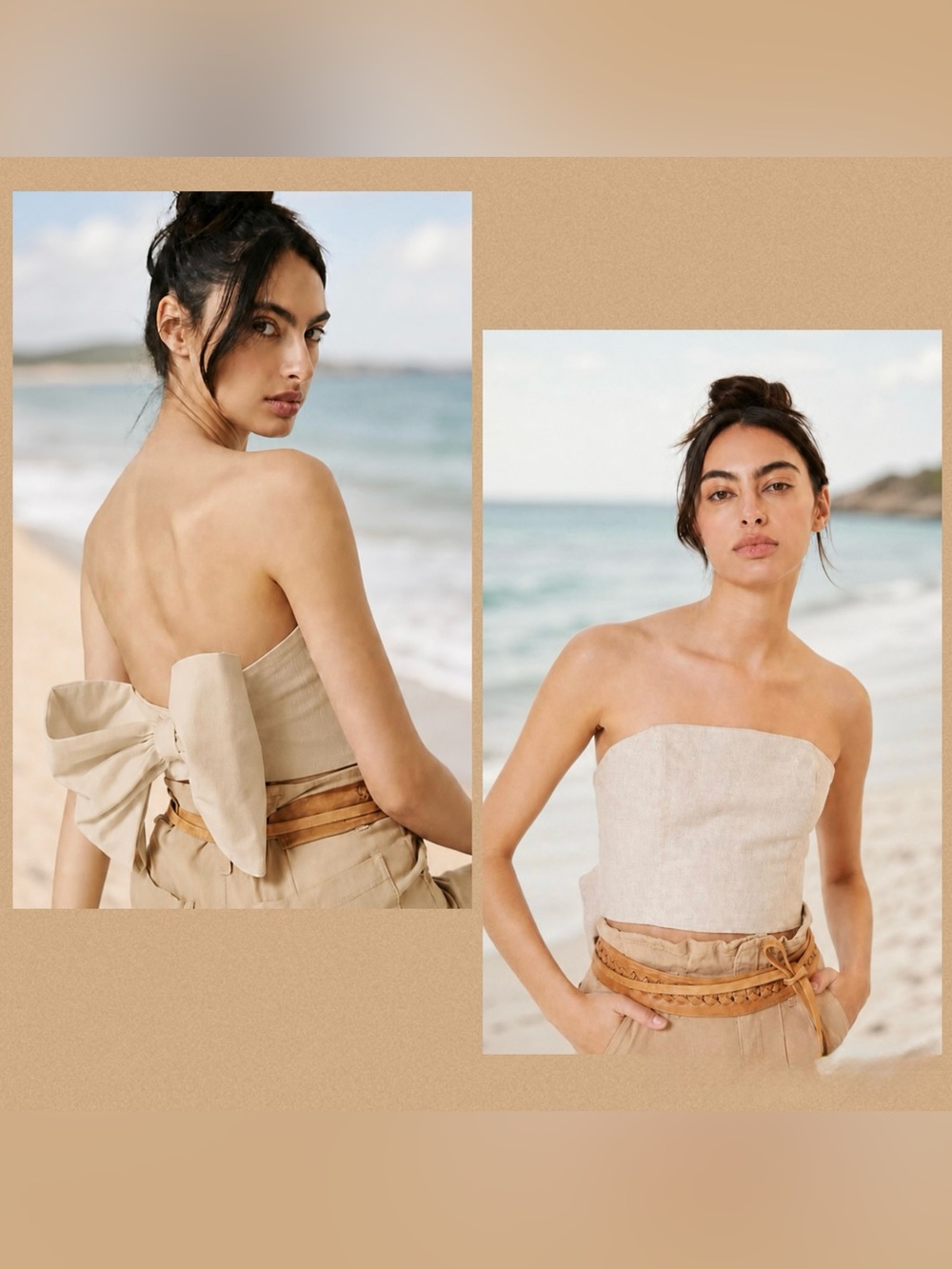NWOT 🆕 Anthropologie Hutch Delphine Strapless Bow-Back Top • Beige Linen • 6